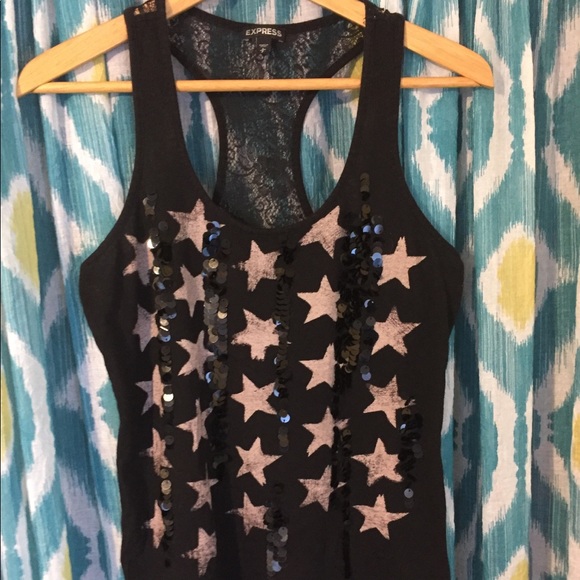 Express Tops - EXPRESS ⭐️ lace back sequins stars & stripes tank